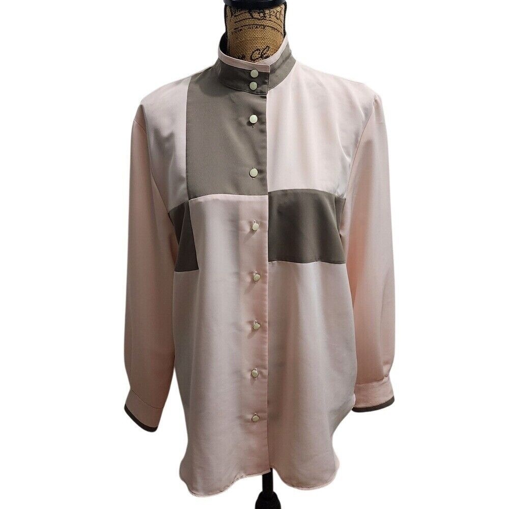BASLER‎ Color Block Button-Up Blouse Long Sleeve Career Top Size M